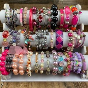 1 Lot of 40 pink and purple vintage and new bracelets. Make your own Stack!